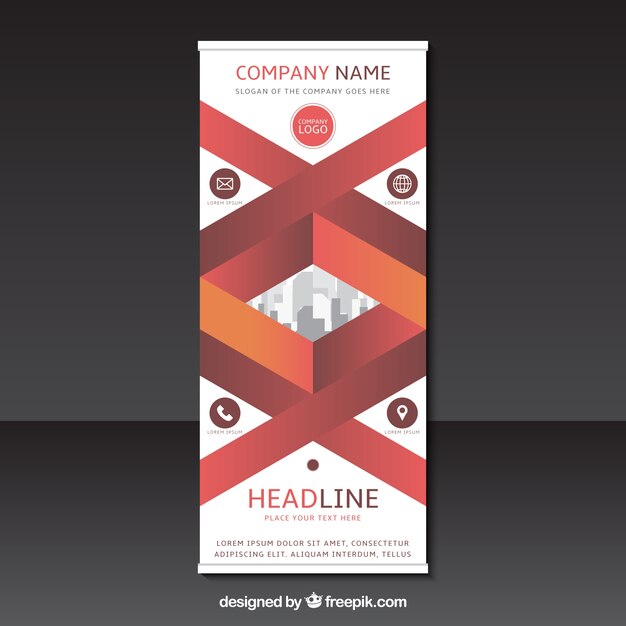 Fantastic business roll up with geometric shapes in red tones