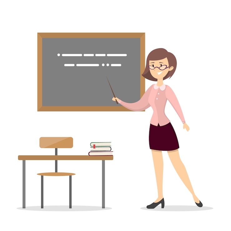 Zdarma Vektor female teacher at school isolated woman with chalkboard