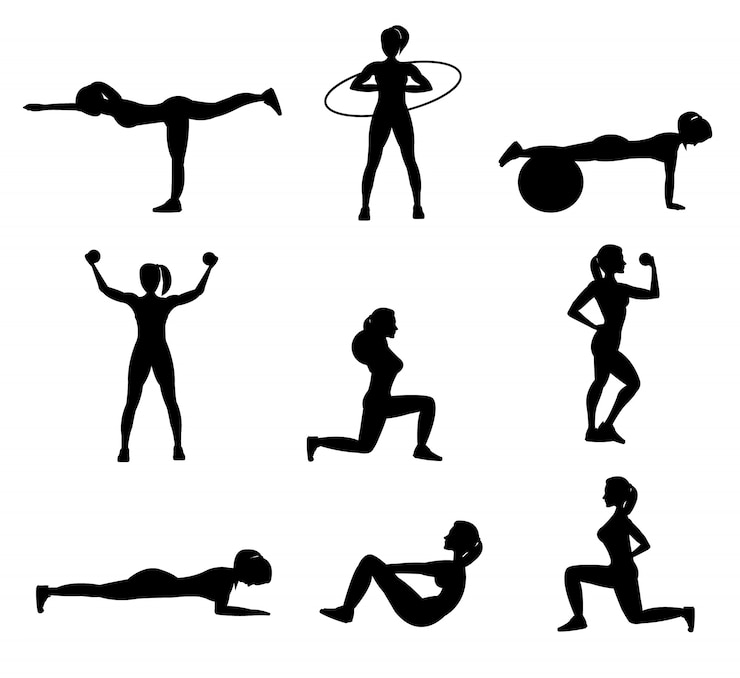 Zdarma Vektor fitness for woman flat silhouettes set