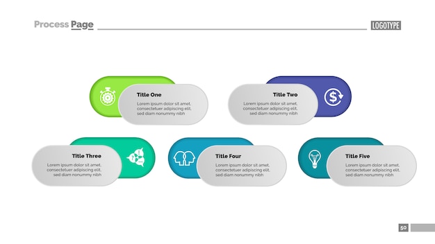 Five options solution process chart template for presentation. Business data.