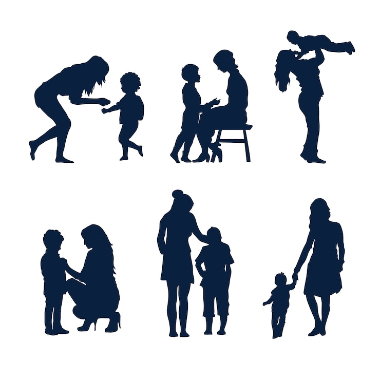 Zdarma Vektor flat design mother and son silhouette