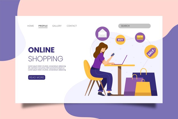 flat design of shopping online landing page