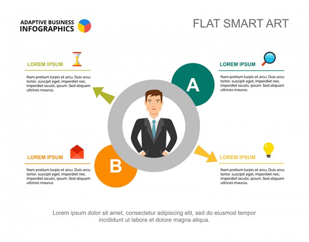 Four options process chart template for presentation. Business data.
