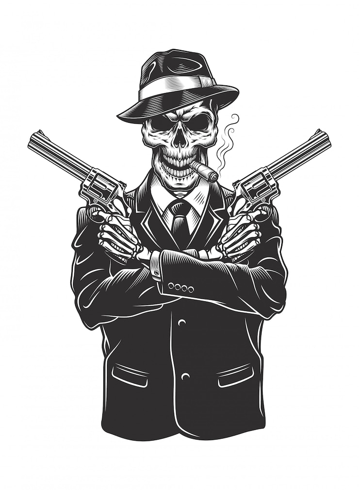 Zdarma Vektor gangster-kostra s revolvery