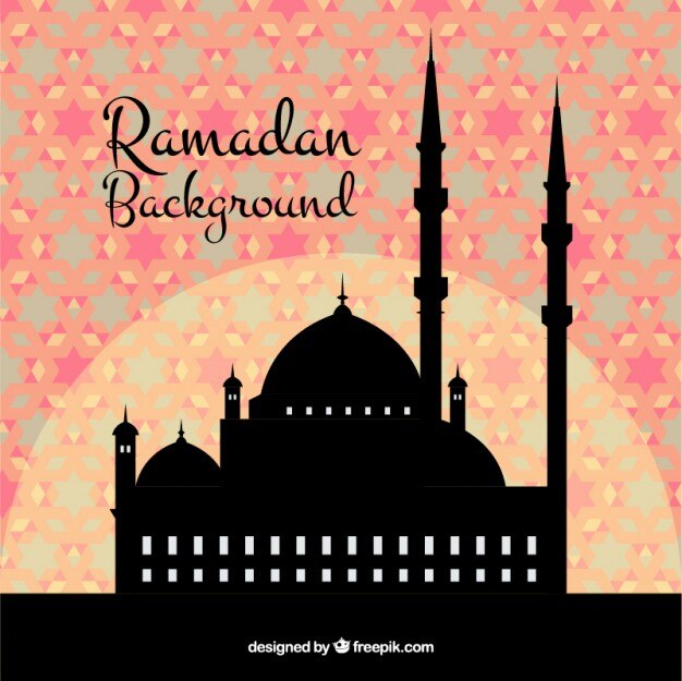 Zdarma Vektor geometric ramadan background with a black silhouette