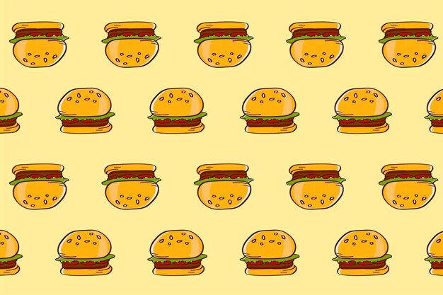 hamburger doodle seamless patterned yellow background vector