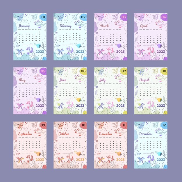hand drawn 2023 wall calendar template