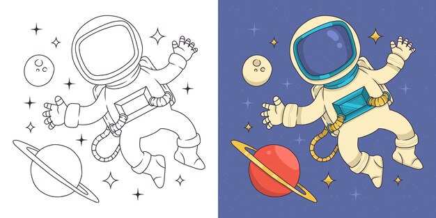 hand drawn astronaut coloring book illustration