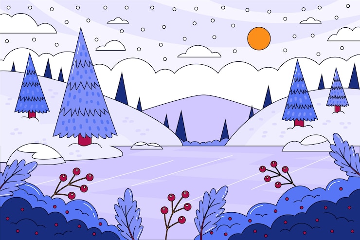 Zdarma Vektor hand drawn background for winter season with nature landscape