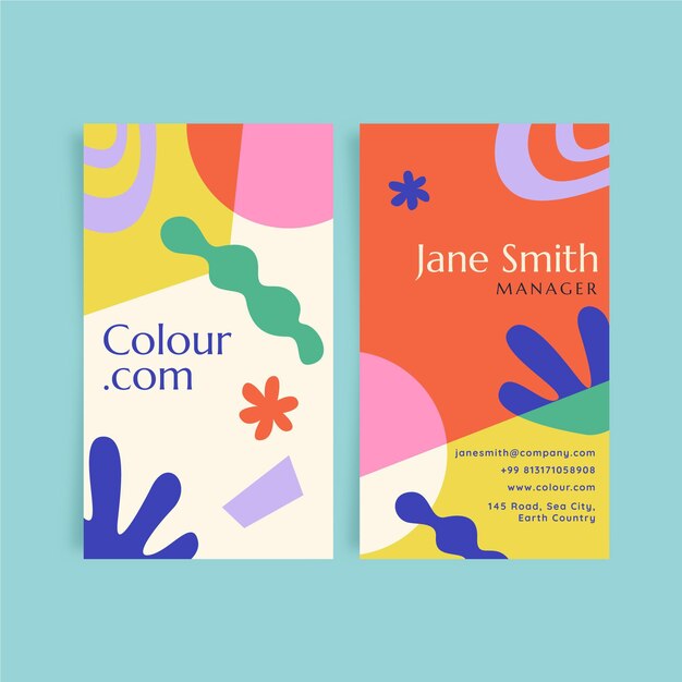 hand drawn colorful shapes business cards template