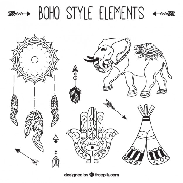 Zdarma Vektor hand drawn elephant with boho elements