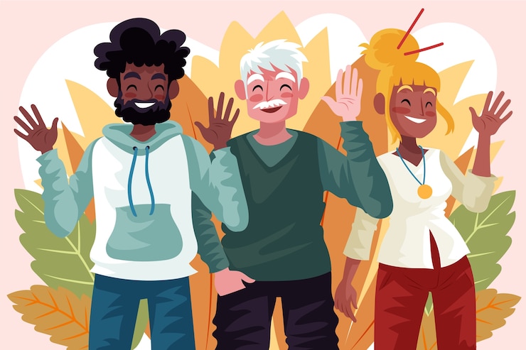 Zdarma Vektor hand drawn flat design people waving illustration