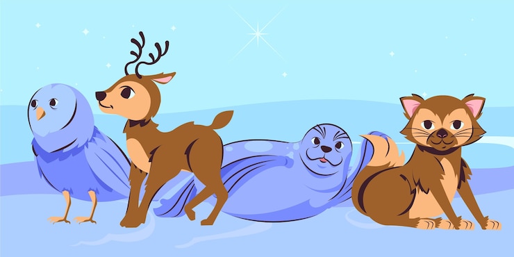 Zdarma Vektor hand drawn flat winter animals collection
