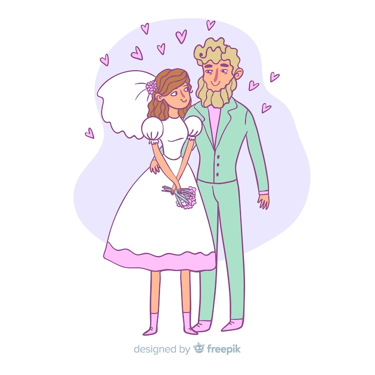 Zdarma Vektor hand drawn wedding couple background