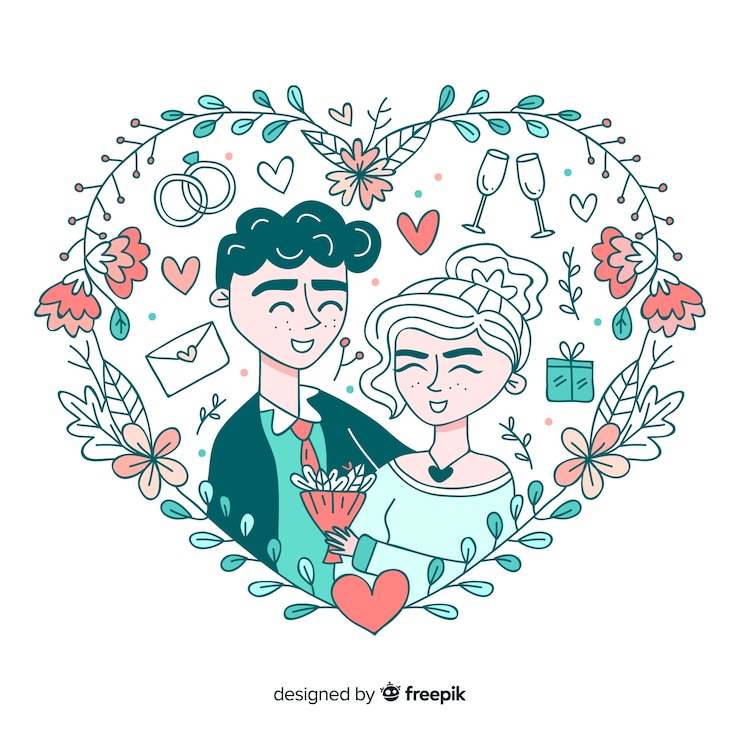 Zdarma Vektor hand drawn wedding couple background