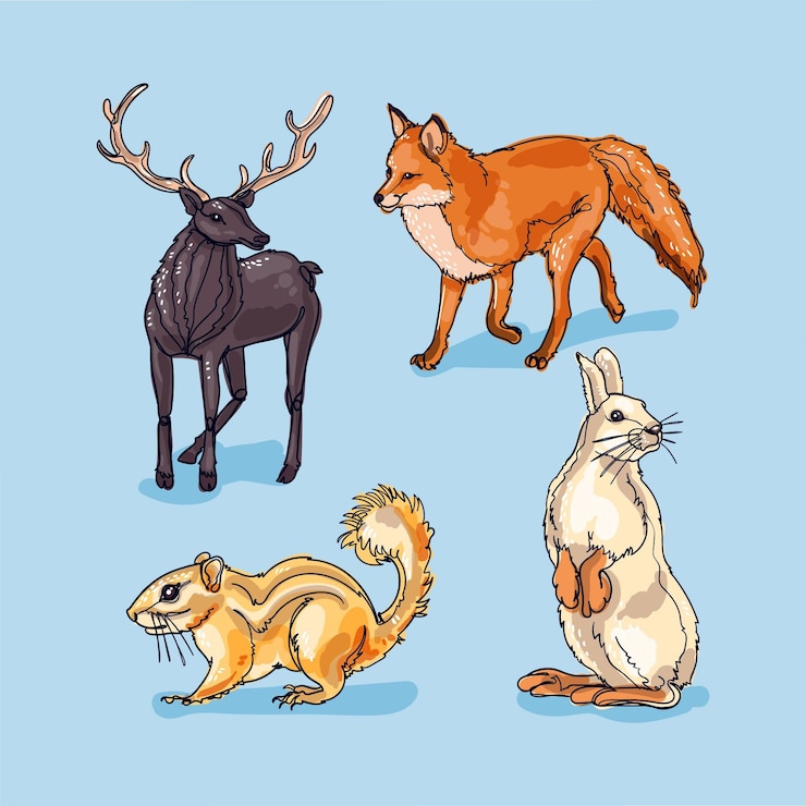 Zdarma Vektor hand drawn winter animals collection