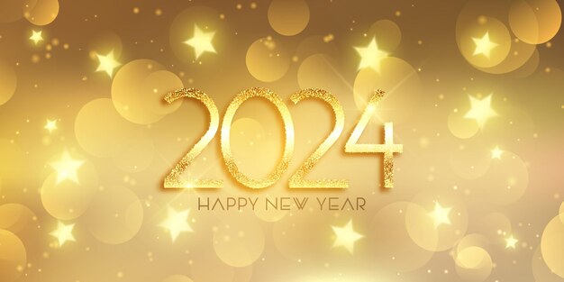 Happy New Year banner with a glittery gold design