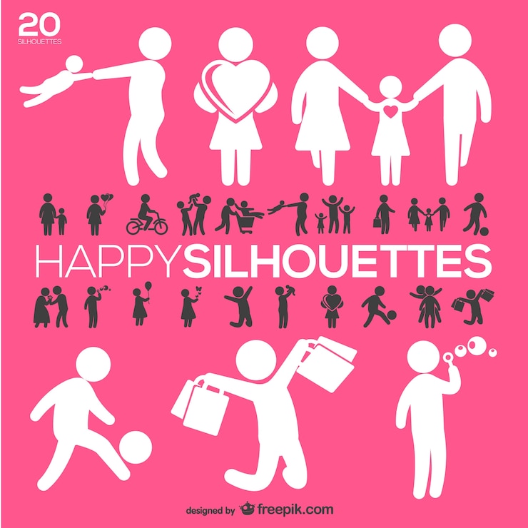 Zdarma Vektor happy people silhouettes set
