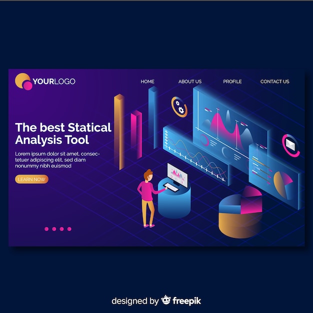 isometric infographic landing page template