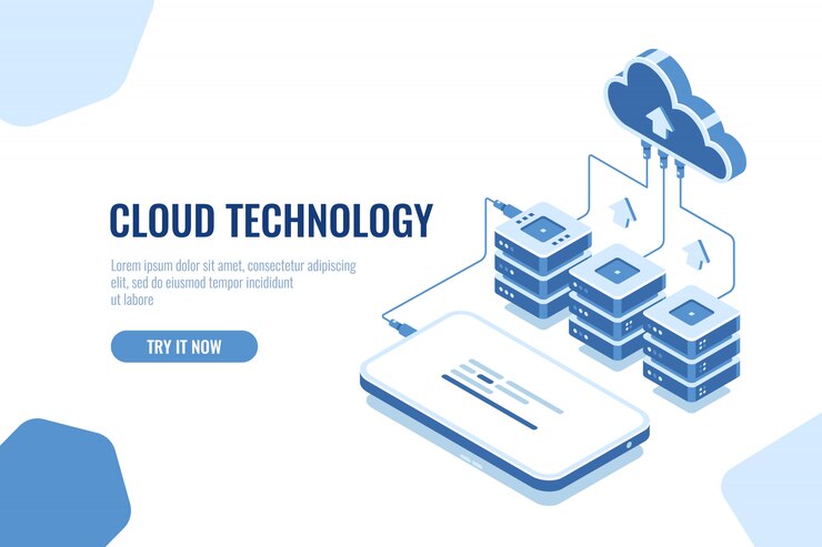 Zdarma Vektor izometrie ukládání a přenosu dat cloudovou technologií, stahování dat mobilního telefonu