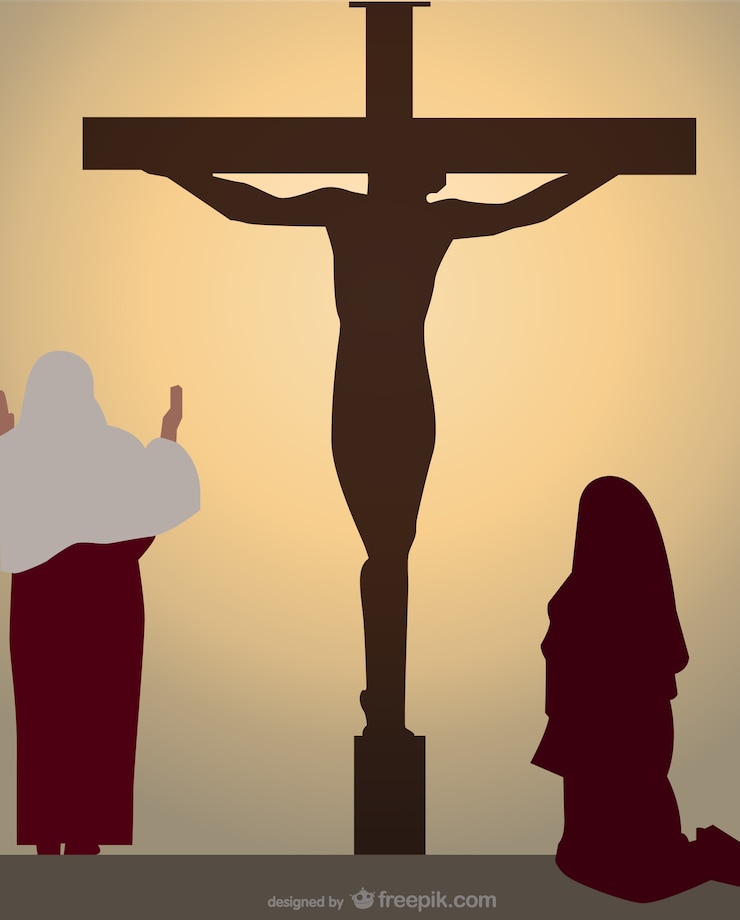 Zdarma Vektor jesus christ in his cross with mary magdalene