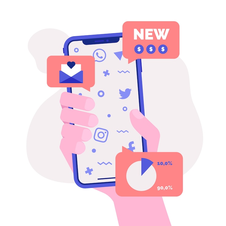 Zdarma Vektor koncept marketingu na sociálních sítích pro mobilní telefony