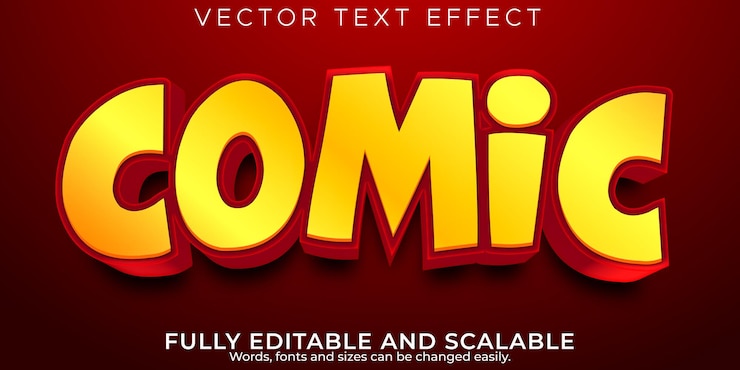 Zdarma Vektor kreslený komiksový textový efekt, upravitelný styl textu pro děti