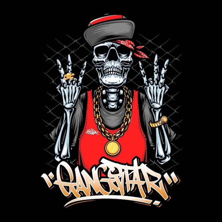 Zdarma Vektor lebka gangstera v hiphopovém oblečení