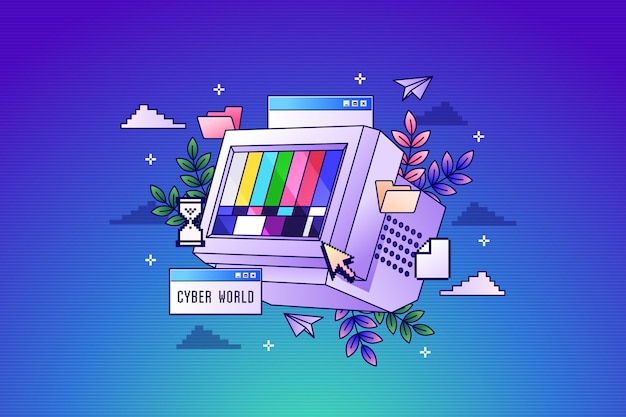 Linear gradient retro computer