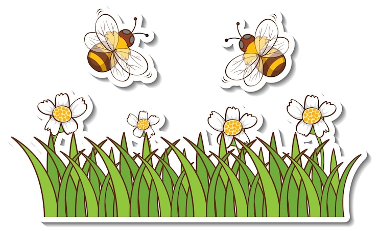 Zdarma Vektor many honey bees flying above grass field sticker