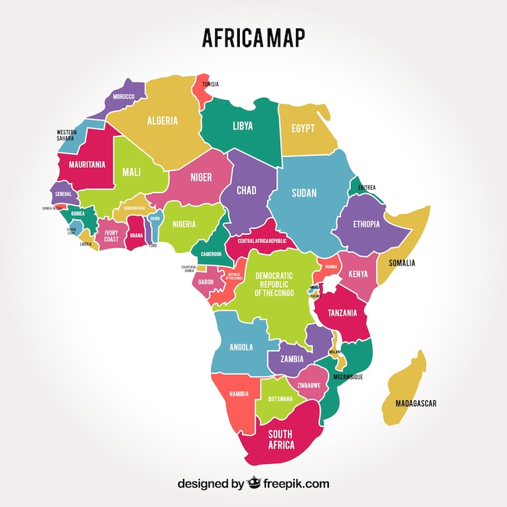 Zdarma Vektor mapa afrického kontinentu s různými barvami