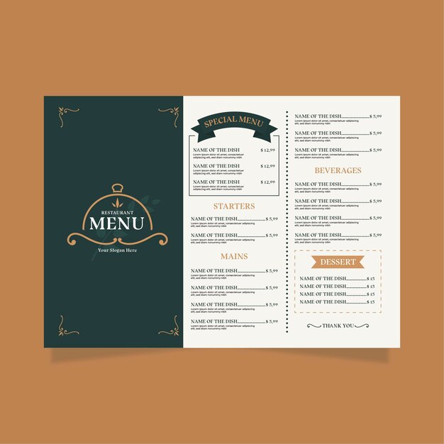 minimal restaurant menu template in horizontal format for digital platform