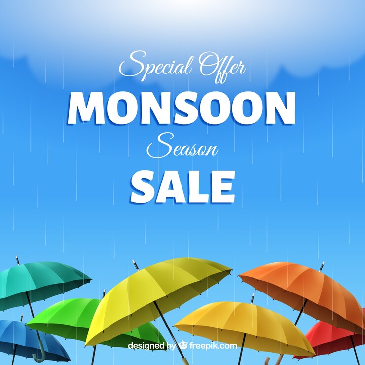 Zdarma Vektor monsoon season sale background with umbrellas