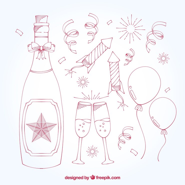 Zdarma Vektor pack of champagne bottle with new year elements