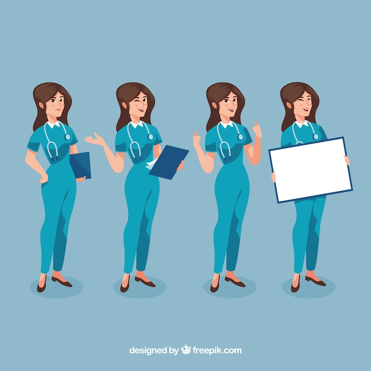 Zdarma Vektor pack of happy female surgeon