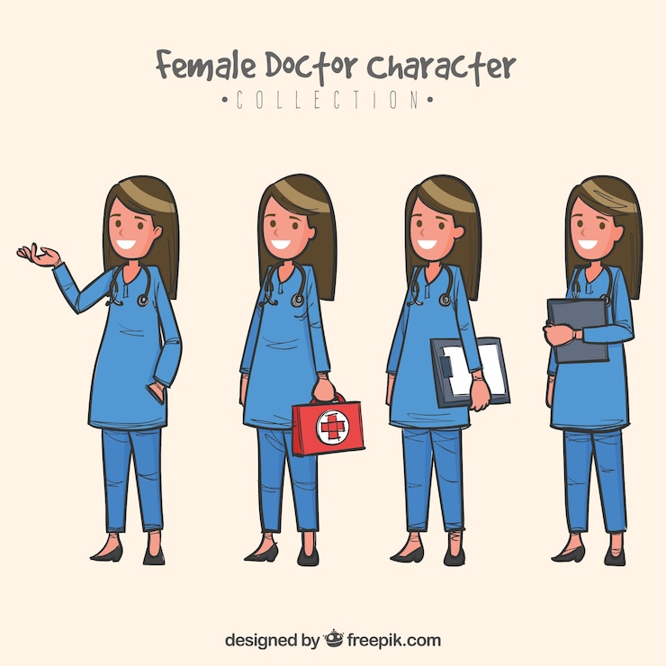 Zdarma Vektor pack of smiley and professional female doctors