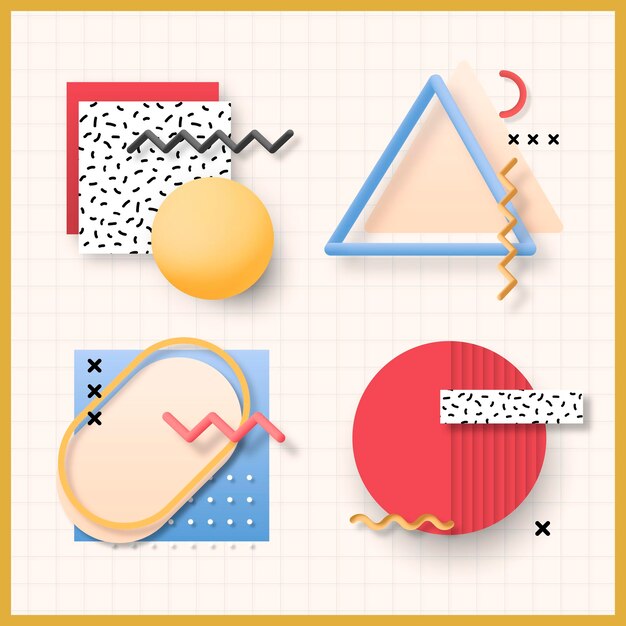 pink geometric memphis social banner set vector