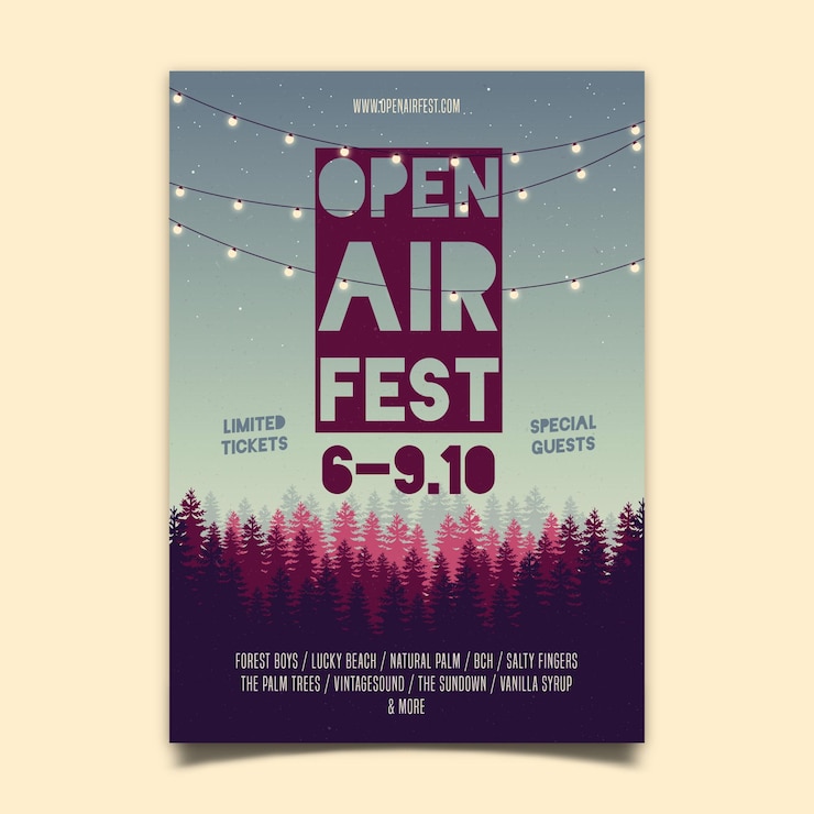 Zdarma Vektor plakát hudebního festivalu pod širým nebem