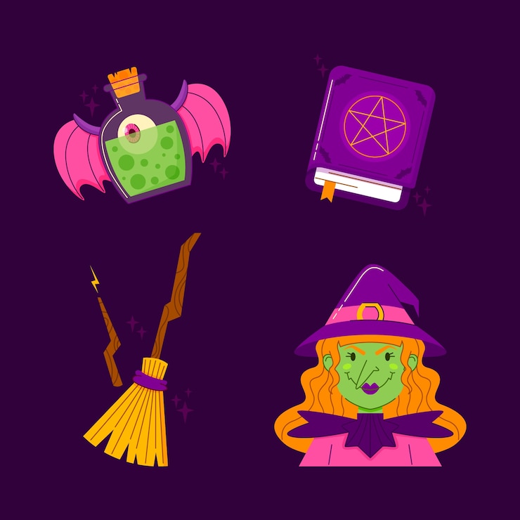 Zdarma Vektor plochá kolekce prvků halloweenské postavy