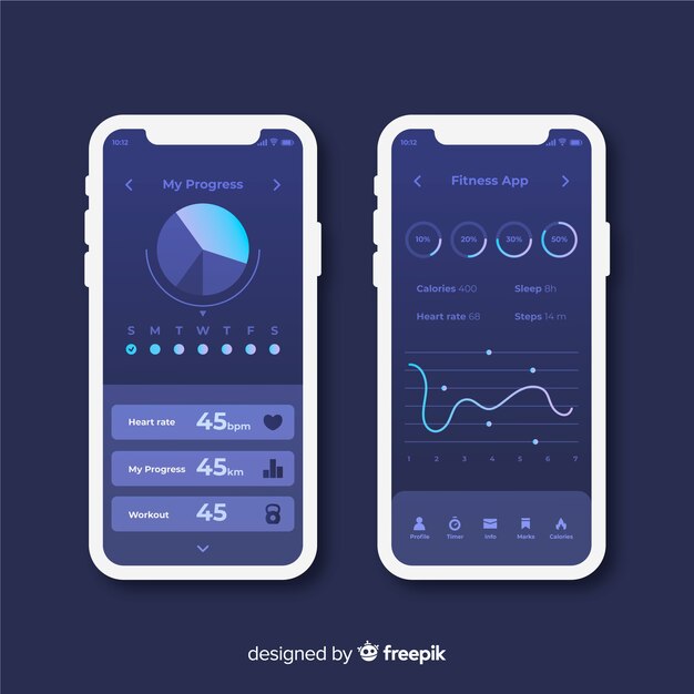 Plochý návrh infografiky mobilní aplikace pro fitness