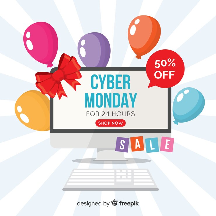 Zdarma Vektor půvabné složení pro cyber monday s plochým designem