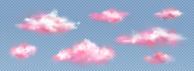 Realistic pink clouds set