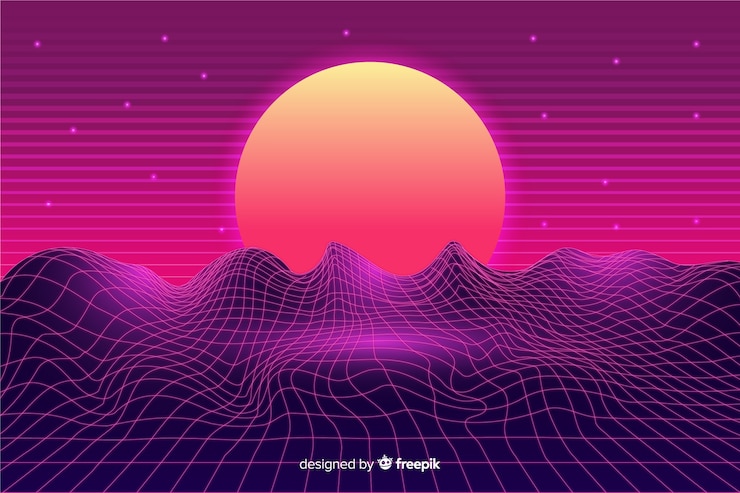 Zdarma Vektor retro futuristic sci-fi landscape background, purple color
