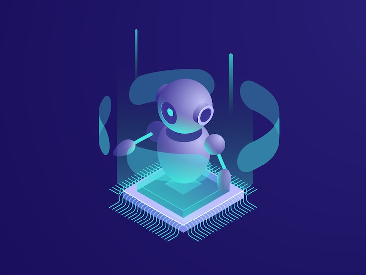 Zdarma Vektor robot umělé inteligence ai, serverovna, banner digitální technologie, počítačové vybavení