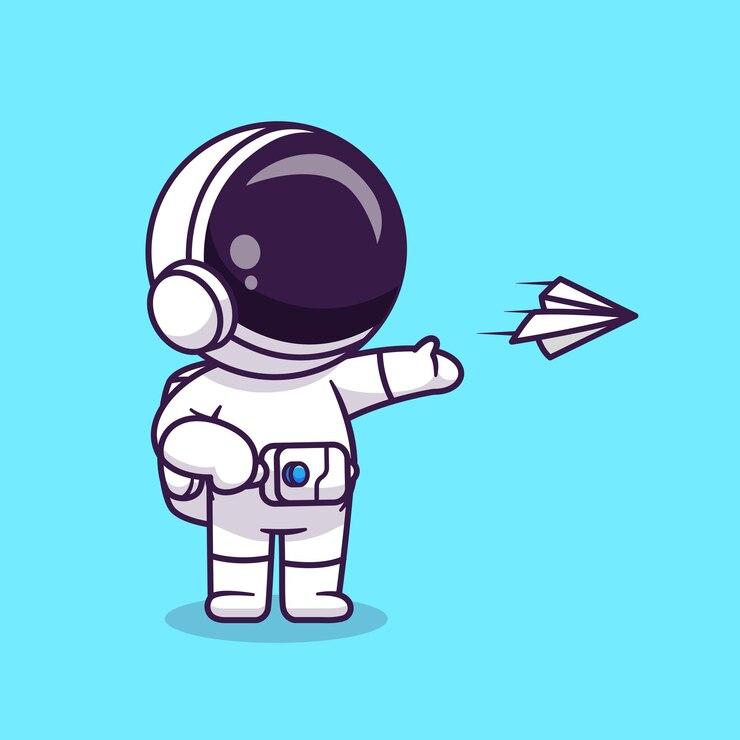 Zdarma Vektor roztomilý astronaut hrající si s papírovým letadlem kreslená vektorová ilustrace ikony vědecká technologie izolovaný plochý
