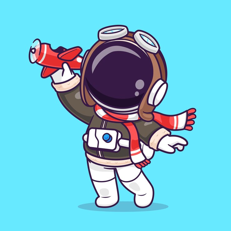 Zdarma Vektor roztomilý astronaut pilot hraje s hračkou letadla kreslená vektorová ikona ilustrace věda doprava ikona