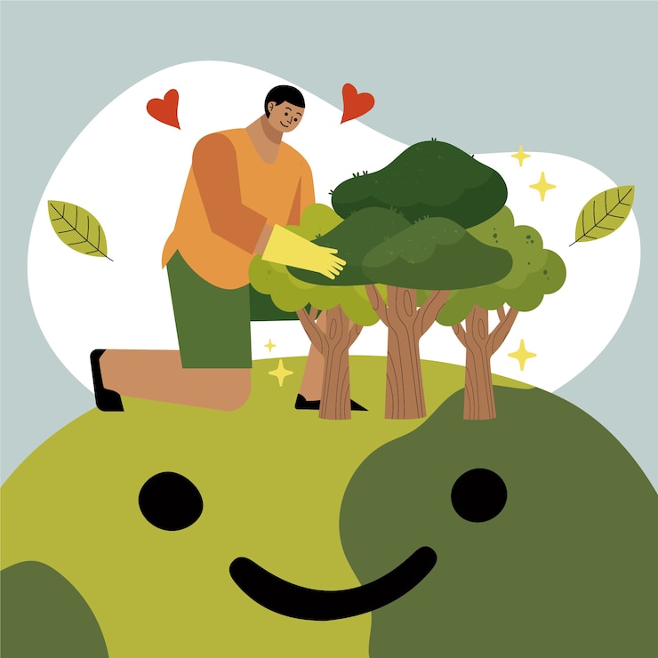 Zdarma Vektor ručně kreslená ilustrace plochého designu sázení stromů