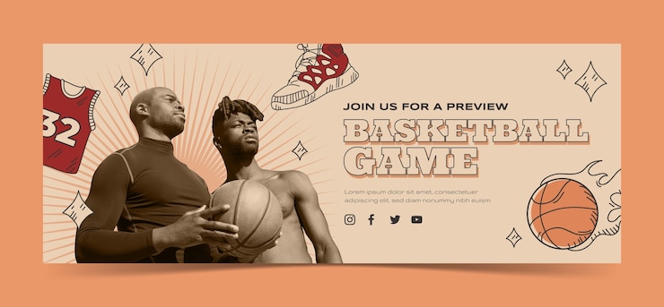 Zdarma Vektor ručně kreslená retro basketbalová obálka na facebooku