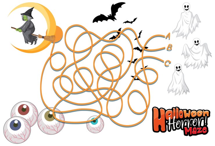 Zdarma Vektor šablona hry halloween horror maze