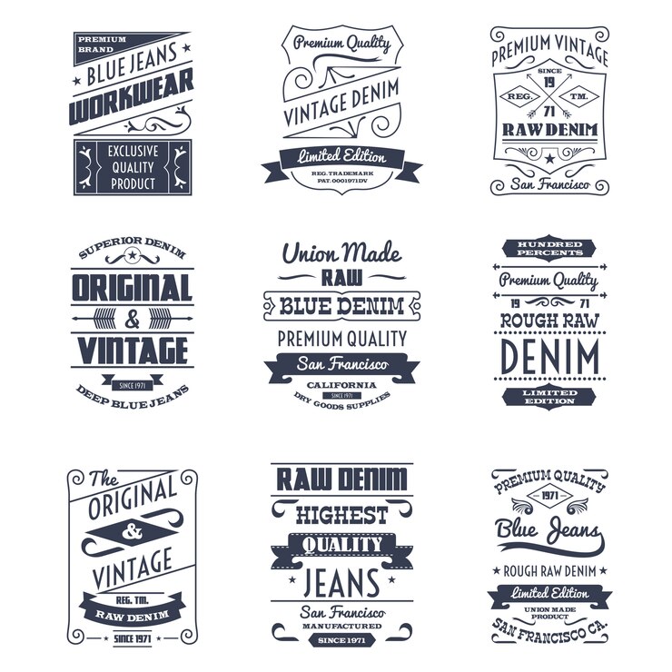 Zdarma Vektor sada emblémů s logem džínové typografie